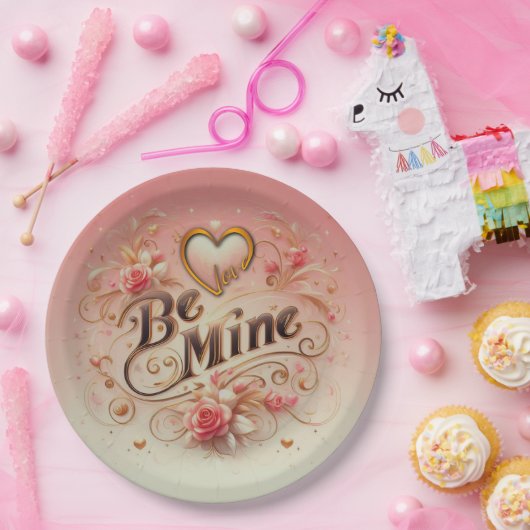 Assiettes En Carton Valentine's Day Be Mine Design with Heart, Citatio (Fête)
