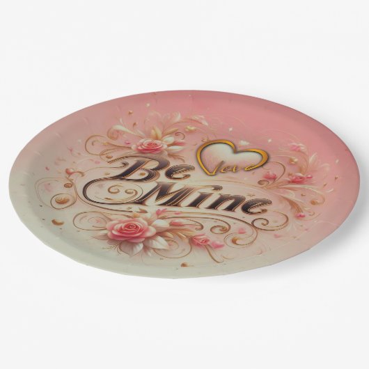 Assiettes En Carton Valentine's Day Be Mine Design with Heart, Citatio (Angle)