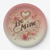 Assiettes En Carton Valentine's Day Be Mine Design with Heart, Citatio (Devant)