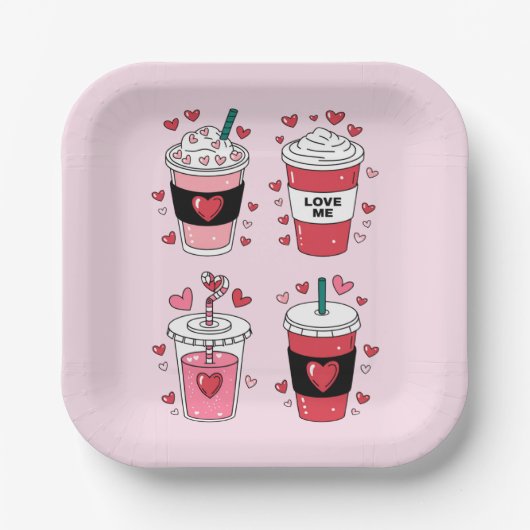 Assiettes En Carton Valentines Day Latte Coffee Lover (Recto)