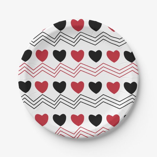 Assiettes En Carton Valentines Day Love Hearts Chevron Stripe Party (Devant)