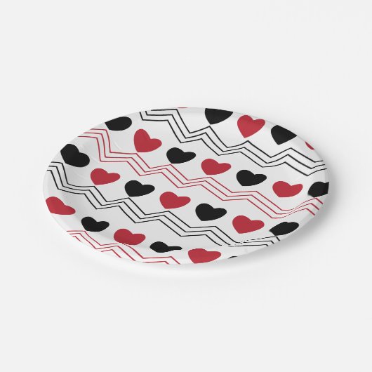 Assiettes En Carton Valentines Day Love Hearts Chevron Stripe Party (Angle)