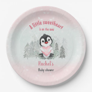 Assiettes En Carton Valentines d'hiver Penguin Baby shower fille
