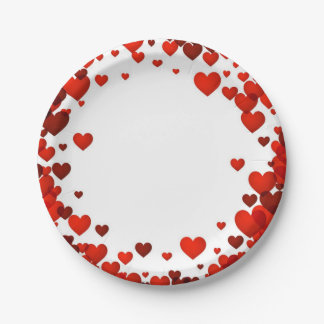 Assiettes En Carton Valentines Flottant Coeurs Rouges Plaque Rimmed