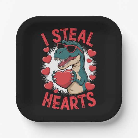 Assiettes En Carton Valentines Jour Dinosaure I Voler Coeurs Aimer T r (Recto)