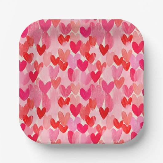 Assiettes En Carton Valentines Jour Multi Coeurs Amour Motif (Recto)
