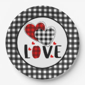 Assiettes En Carton Valentines Plaid Buffalo Love (Devant)
