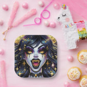 Assiettes En Carton Vampire avec Gold Fangs Pleine lune Halloween Part (Fête)