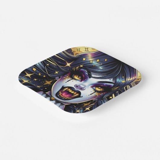 Assiettes En Carton Vampire avec Gold Fangs Pleine lune Halloween Part (Angulaire)