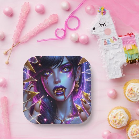 Assiettes En Carton Vampire avec yeux d'or et dents Halloween (Fête)