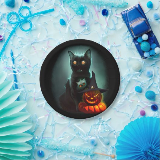 Assiettes En Carton Vampire Chat et Assistant Citrouille Halloween Sur (Fête)