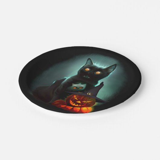 Assiettes En Carton Vampire Chat et Assistant Citrouille Halloween Sur (Angle)