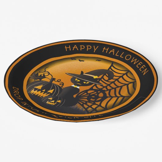 Assiettes En Carton Vampire Chat noir Halloween Citrouilles Spiderweb (Angle)