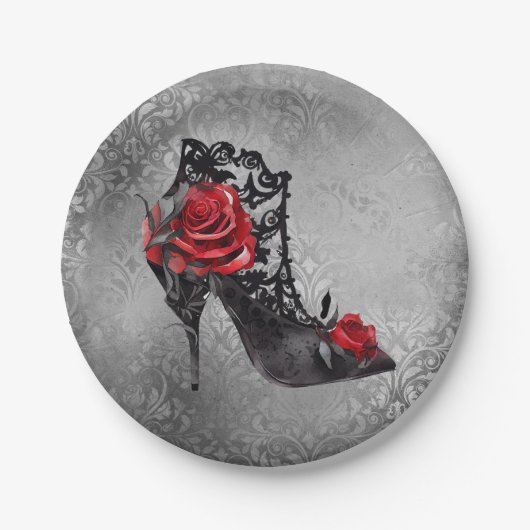 Assiettes En Carton Vampy Vogue Grunge | Stiletto Lace Bootie Roses (Devant)