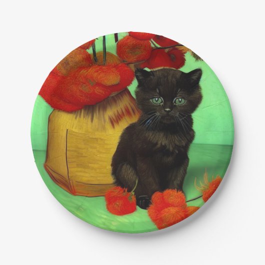 Assiettes En Carton Van Gogh Black Kitten Fleurs rouges (Devant)