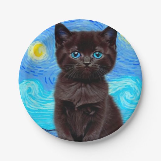 Assiettes En Carton Van Gogh Starry Night Black Cat (Devant)