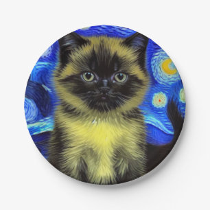 Assiettes En Carton Van Gogh Starry Nuit Siamese Cat