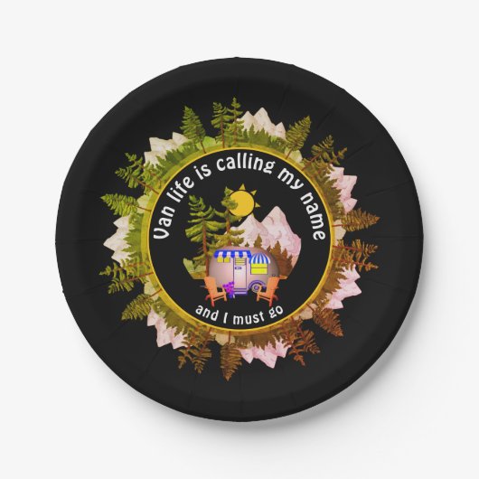 Assiettes En Carton VAN LIFE APPELLE MON NOM Camping Personnalisé (Devant)