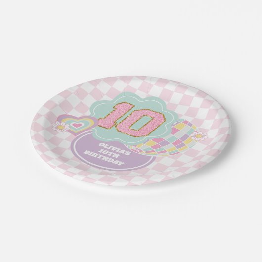 Assiettes En Carton Varsity pastel patch 10e Anniversaire (Angle)
