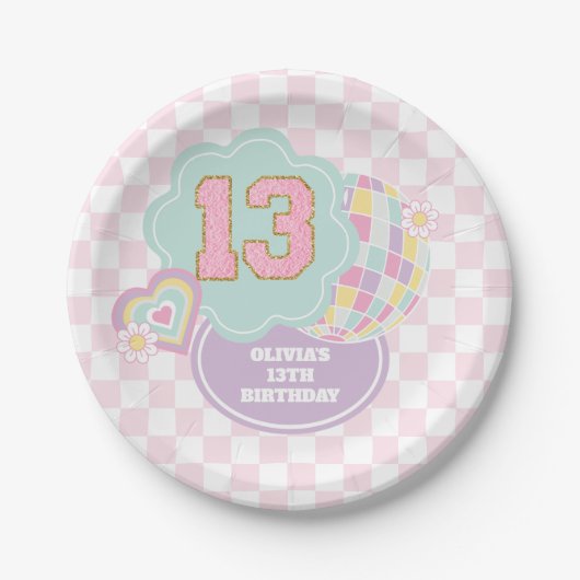 Assiettes En Carton Varsity pastel patch 13e anniversaire (Devant)