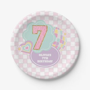 Assiettes En Carton Varsity préparatoire pastel patch 7e anniversaire