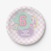 Assiettes En Carton Varsity preppy pastel patch 6e anniversaire (Devant)