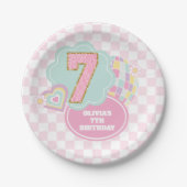 Assiettes En Carton Varsity preppy pastel patch 7e anniversaire (Devant)