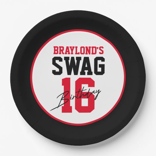 Assiettes En Carton Varsity Style Rouge Swag 16 Anniversaire (Devant)