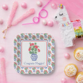 Assiettes En Carton Vase de Chinoiserie des Geraniums rouges (Fête)