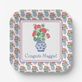 Assiettes En Carton Vase de Chinoiserie des Geraniums rouges (Recto)