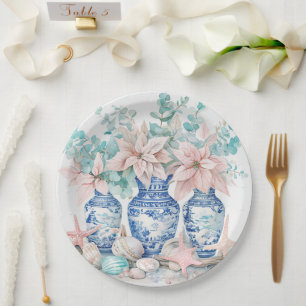 Assiettes En Carton Vases Chinoiserie avec Eucalyptus & Poinsettias