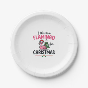 Assiettes En Carton Vecteur de citation de Noël flamant rose