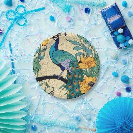 Assiettes En Carton vectoriel, motif transparent avec imprimé paon (Fête)