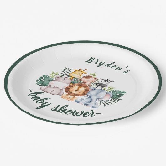 Assiettes En Carton Végétal mignon Forêt Baby shower Animaux (Angle)