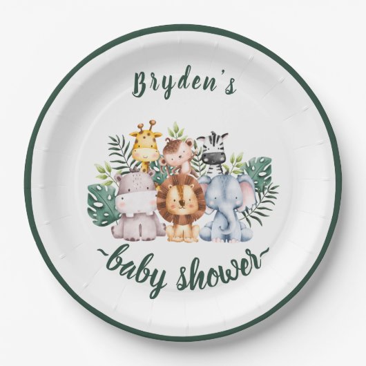 Assiettes En Carton Végétal mignon Forêt Baby shower Animaux (Devant)