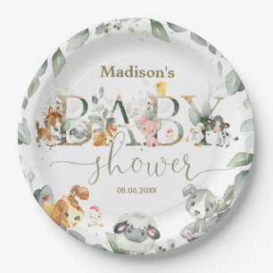 Assiettes En Carton Végétation Animaux de ferme Genre Baby shower neut
