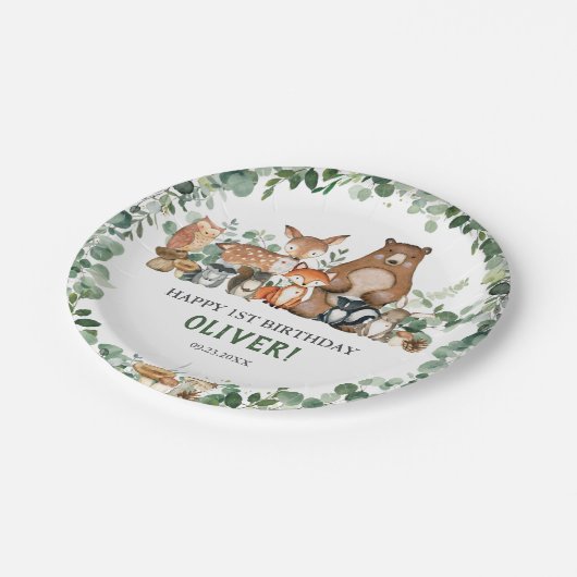 Assiettes En Carton Végétation Bois Animaux Baby shower Anniversaire (Angle)