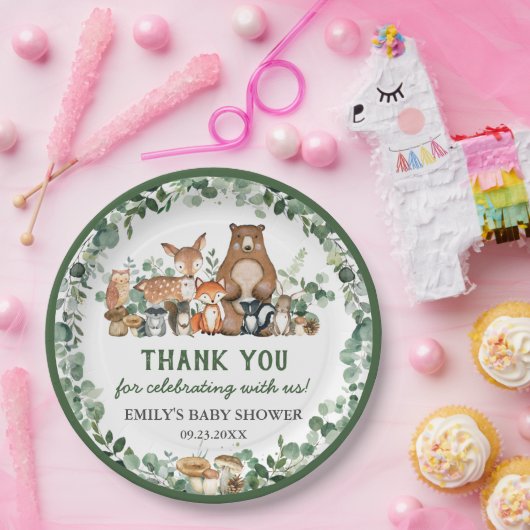 Assiettes En Carton Végétation Bois Animaux Baby shower Anniversaire (Fête)