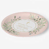 Assiettes En Carton Végétation rose pâle Première Communion Sainte (Angle)