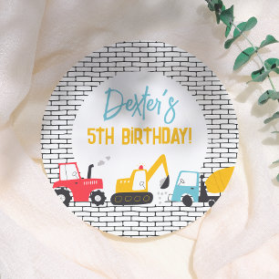 Assiettes En Carton Véhicules de construction Garçon fête d'anniversai