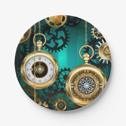Assiettes En Carton Veille bijoux Steampunk sur un Arrière - plan vert (Devant)