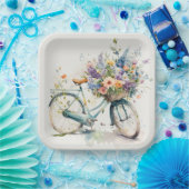 Assiettes En Carton Vélo Avec Panier À Fleurs (Fête)