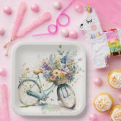Assiettes En Carton Vélo Avec Panier À Fleurs (Fête)