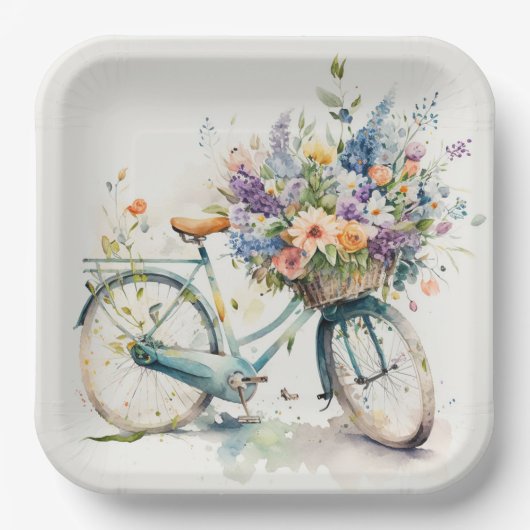 Assiettes En Carton Vélo Avec Panier À Fleurs (Recto)