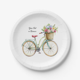 Assiettes En Carton Vélo d'or avec panier à fleurs Vintage
