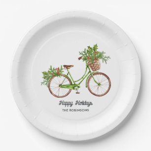 Assiettes En Carton Vélo floral aquarelle fête de Noël