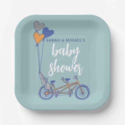 Assiettes En Carton Vélo tandem avec conception de douche pour bébé (Recto)