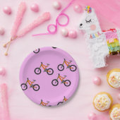 Assiettes En Carton Vélos motif sur rose (Fête)