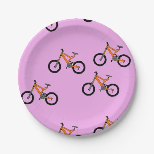 Assiettes En Carton Vélos motif sur rose (Devant)