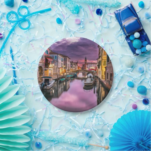 Assiettes En Carton Venise, Italie Canal Pittoresque & Architecture Vé (Fête)